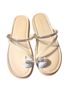 Madden Girl Beige and Gold Toe-Loop Slide Sandals size 7